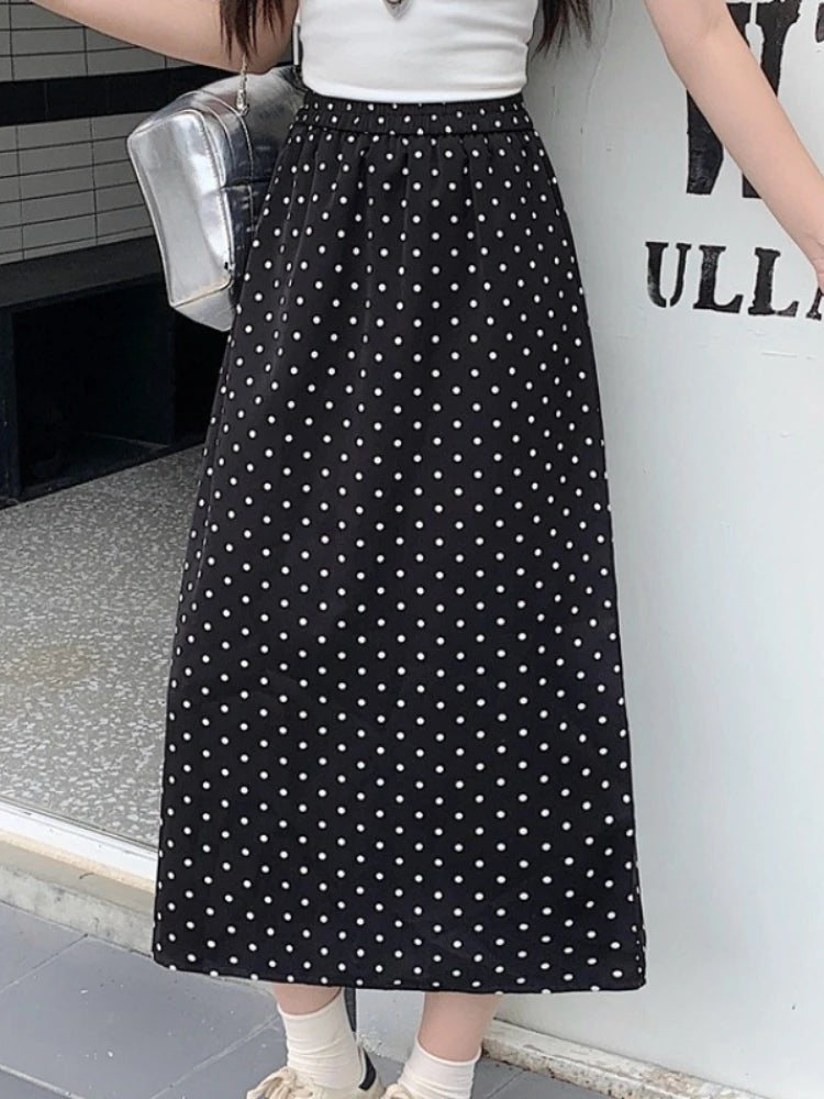 2025 Summer Casual Thin Oversized Skirt High Waist A-Line Plus Size Skirts Fashion Polka Dot Sunscreen Skirt