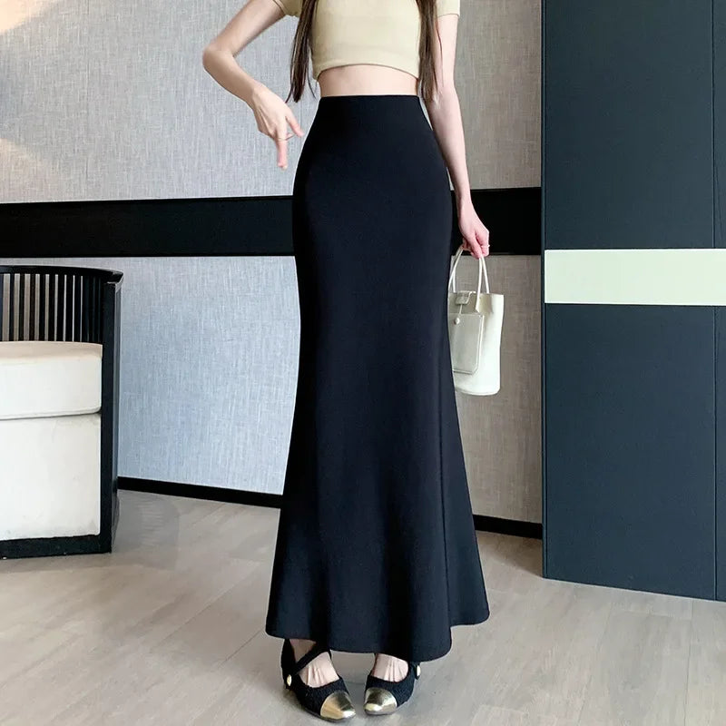 Plus Size Plus Size Suit Style Fish Tail Skirt High Waist Elastic Slimming Wrap around Mid Length a Line Skirt for Women Spri...