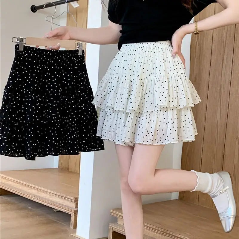 plus Size Women's Summer Polka Dot Floral Print Loose ort Skirt Anti-Light High Waist Cake Sle f Body Skirt Korean Ver...