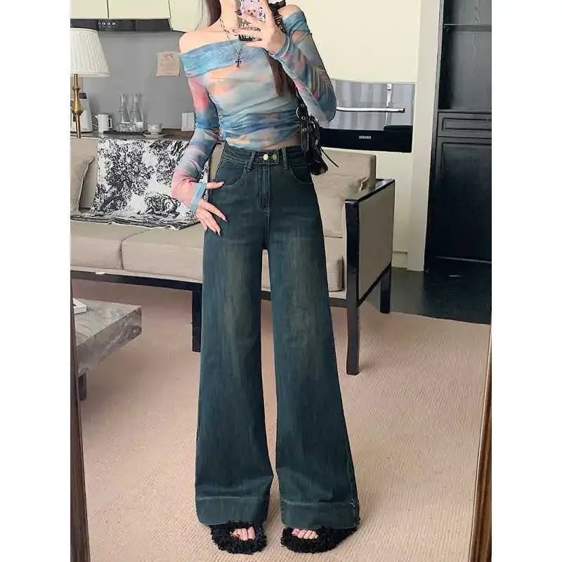High Waist Bell Bottom Jeans plus Size Women's Fashion Retro Long Draping Pants Straight Leg Trousers for plus Size Women
