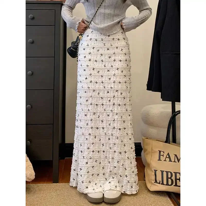 Plus Size Plus Size Women's Fish Tail Lace Skirt with Butterfly Knot Print Spring Early Long Wrap around Skirt Half BodyAE St...