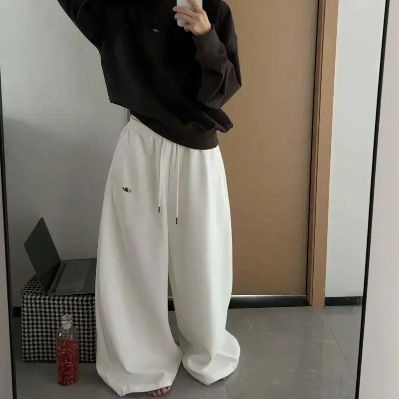 Y2k Korean Streetwear Loose Sports Pants Oversized Cotton Women Casual Jogging Pants High Waist All Matching Zipper Trousers